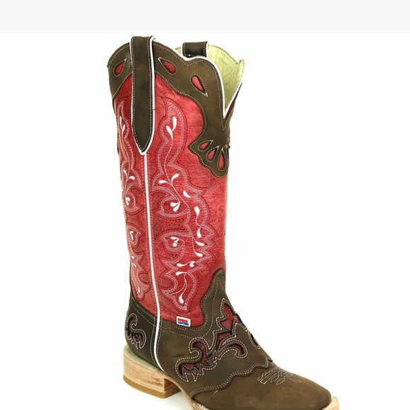 Rockin Leather Red and Brown women’s cowboy boots - Picture 3 of 4